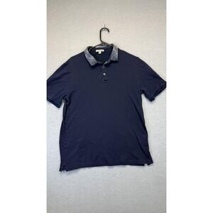 Burberry Brit Polo Shirt Mens Large Navy Blue Check Collar Casual Classic Cotton